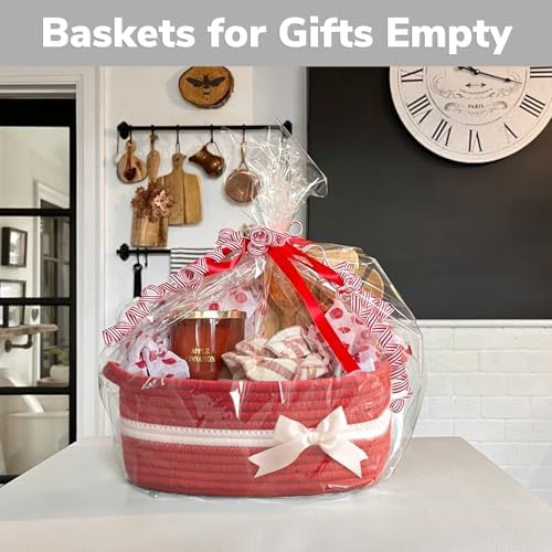 CHICVITA Small Woven Rope Gift Basket, Decorative Burr Basket, Red