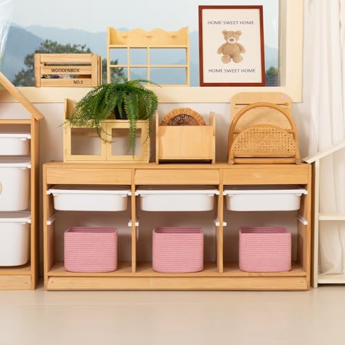 OIAHOMY 3 PACK Cube Storage Bins Storage Baskets Shelf Bins Pink