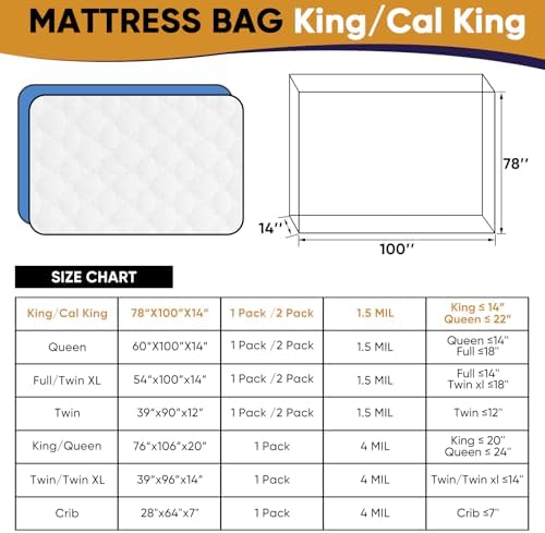 King/Cal King Mattress Bag for Moving and Storage,Waterproof Plastic Mattress Cover for Disposal and Protection Product
