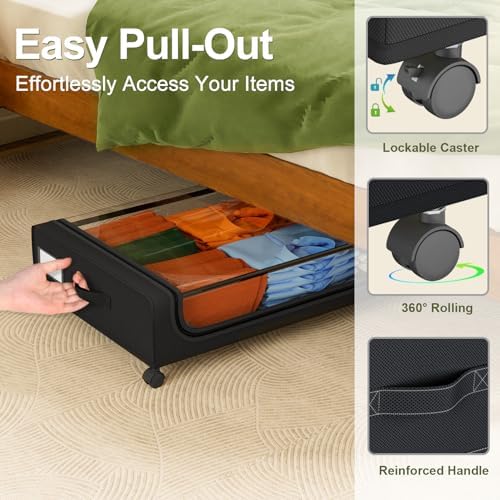 GoMaihe Under Bed Storage with Wheels 48L Black 4-Pack