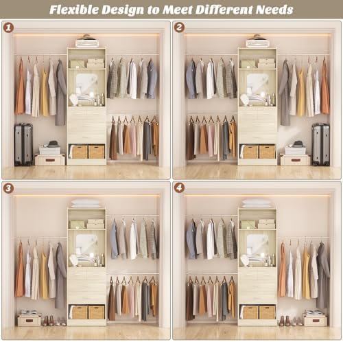 Unikito 8FT Closet System with Mirror and 3 Extendable Hanging Rods