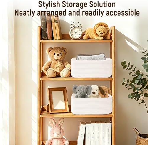 Shallow Storage Baskets for Shelves, 15x13.4x5.1 Inch Woven Baskets for organizing, 2 Pack Storage Bins for Nursery, Bathroom, Closet, Decorative, White