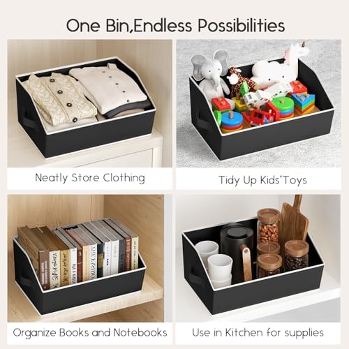 Homsorout Large Closet Organizers and Storage Bins - 6 Pack Trapezoid Storage Baskets for Shelves, Foldable Fabric Baskets with Handles Ideal for Closet, Basket, Wardrobe and Shelf Storage, Black