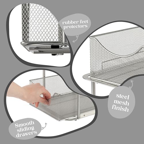Sorbus Pull-Out Under Sink Organizer, Mesh Construction (Silver, 1 Pack) | Two-tier metal organization with strong steel and sliding drawers for bathrooms, kitchens, cabinets, closets and pantries.