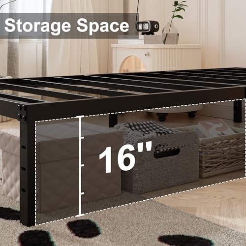 Maenizi 18 Inch Full Size Bed Frame with Skirt, Heavy Duty Metal Bed Frame Full, No Box Spring Needed, Support Up to 3000 lbs, Easy Assembly, Noise Free, Black