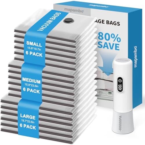 18 Pack Vacuum Seal Bags for Clothing Travel with -60000Pa LED Pump