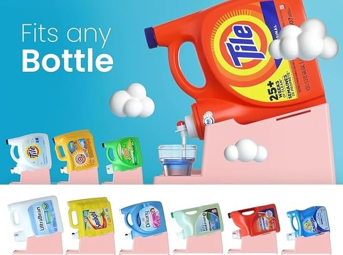 Skywin Liquid Laundry Detergent Holder Stand with Drip Tray - 1 Pack - Rose | Easy Pouring, Rubber Feet, Secure Strap, Angled Stand, Fabric Softener Dispenser for Laundry Room Organization & Storage