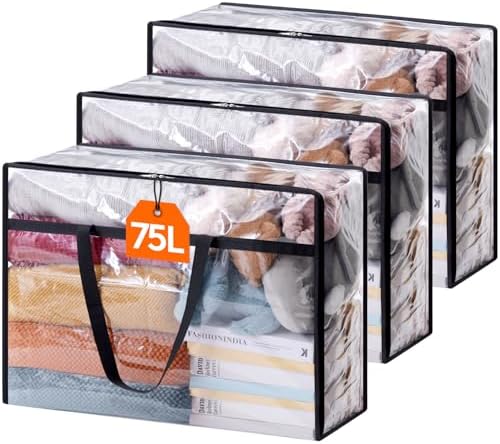 Lifewit 75L Clear Clothes Storage Bags,Plastic Foldable Blanket Storage Bag