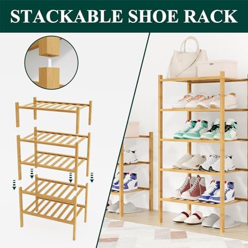 Smiry Bamboo Shoe Rack, 8 Vertical Slats, 5 Tier - 17.3" Wide, Natural