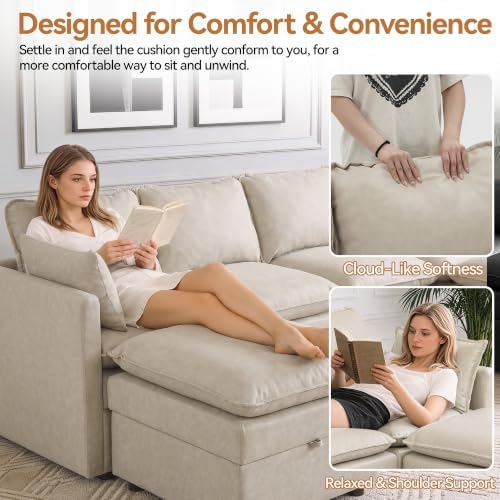 30" Storage Modular Single Sofa with Ottoman Faux Leather,Beige