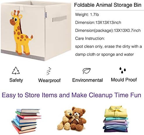 13 Inch Animal Cube Storage Bins, Foldable Fabric Kids Toy Box & Toy Chest