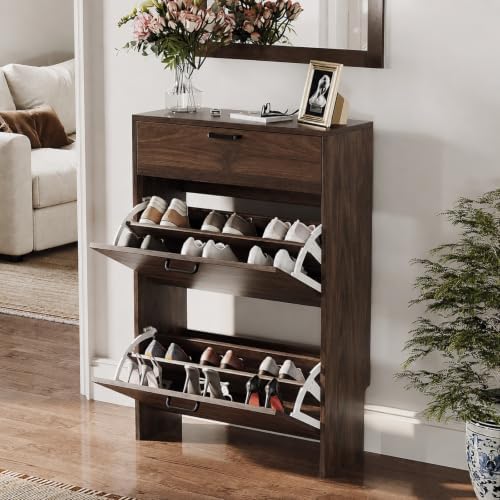 VINGLI Set of 2 Shoe Cabinets Storage for Entryway,2-Pack,Walnut