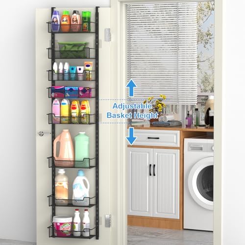 VyGrow 12.3" W Narrow Over the Door Pantry Organizer, 8-Tier Over the Door Organizer with Adjustable Basket, Pantry Door Organization for Pantry Kitchen Storage Room Spice Rack, Black