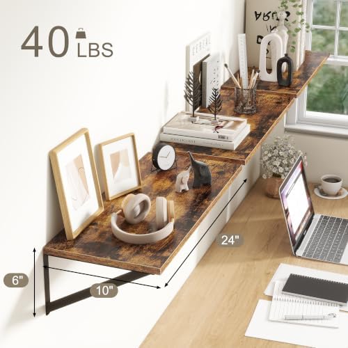 Floating Shelves 24 Inch Long, Set of 3, 10 Inch Deep Wall Shelves