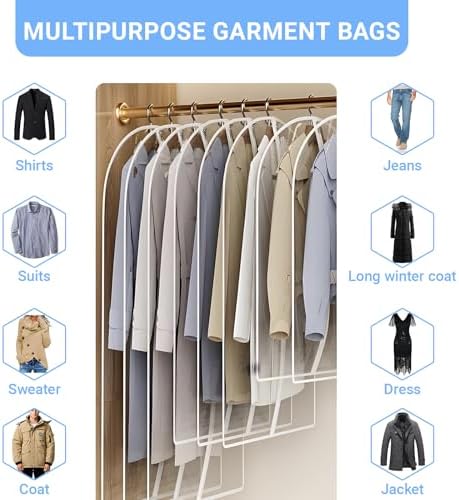 All Clear Garment Bags for Hanging Clothes, 40" (Set of 6) Suit Bags for Closet Storage, Plastic Dustproof Suit Cover Bags, Clothes Protectors Bag with zipper for Coats, Jackets, Shirts