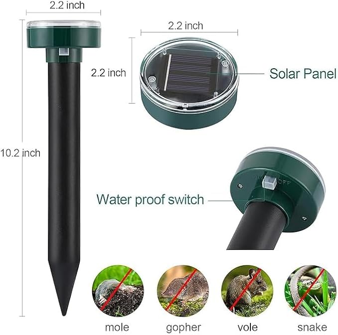 Ultrasonic Mole Repellent Solar Powered Gopher Repellent, Vole Repellent Mole Repellent for Lawn Garden Yard Waterproof Get Rid of Moles Voles Gophers Rats Rodents