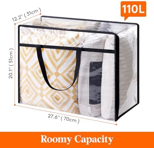 Lifewit 2 Pack Clear Clothes Storage Bags, 110L Plastic Blanket Storage Bag, Vinyl Foldable Moving Bags with Zipper, Closet Organizers and Storage Containers for Bedding, Duvet, Comforter