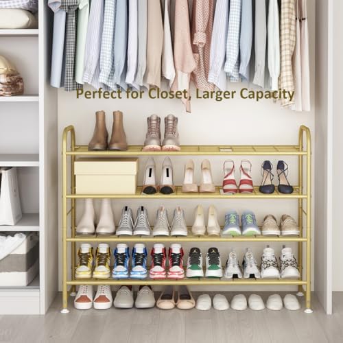 LINZINAR 4 Tier Long Shoe Rack for Closet Metal Shoe Organizer for Entryway