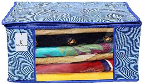 Kuber Industries Laheriya Printed Non Woven 3 Pieces Saree Cover and 2 Pieces Underbed Storage Bag, Cloth Organizer for Storage, Blanket Cover Combo Set (Blue) -CTKTC038681