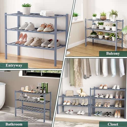 Smiry Bamboo Shoe Rack, 16 Vertical Slats, 6 Tier - 33.7" Wide, Grey