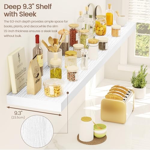 Vivelove Floating Shelves 9 inch Deep 48”Long Set of 1, White | Easy Install With Hardware, 1.5" Thick, Invisible Brackets, Wall Mounted, No Sagging, For Any Room