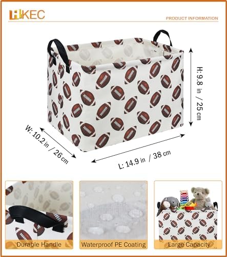 Rectangle Rugby Storage Basket with Handles, Collapsible Storage Bin, Cute Books Box,Room Decor(Rugby)