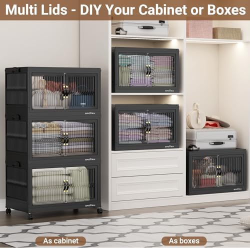 BROVIEW 360Qt Stackable Storage Bins with Lid for Home Dorm, 3Pack Black