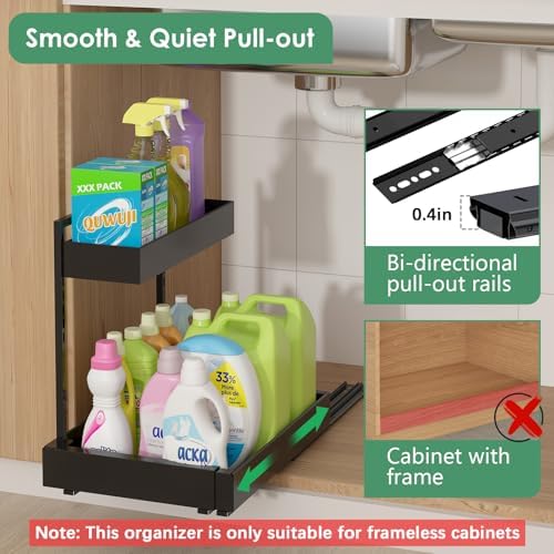 REALINN Under Sink Organizer, L-Shaped Pull Out Cabinet Rack for Kitchen