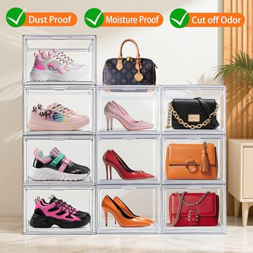 12 Pack Acrylic Shoe Boxes for Flat, Loafer & Small Space, Fits Size 12.5