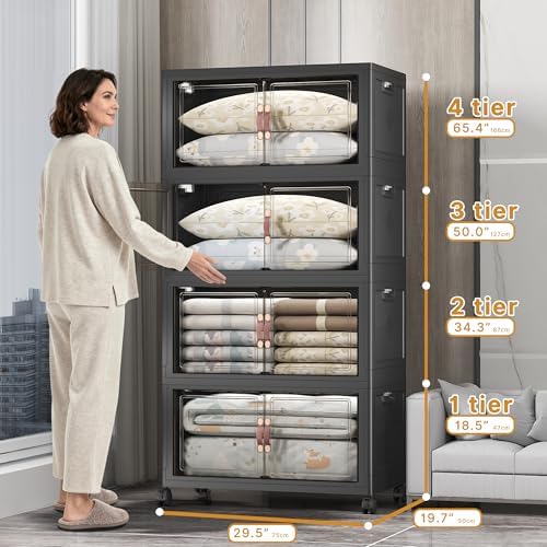 UAMFURI Stackable Storage Bins, 700QT Collapsible Drawers with 1 Lid