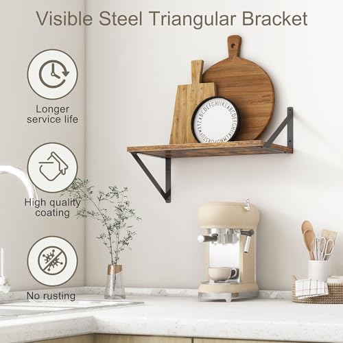 18"W x10"D Floating Shelves, Farmhouse Wall Shelves Home Decor Shelf, Deep Bathroom Shelves with Bracket, 10 Inch Deep Wall Shelf for Living Room, Kitchen, Bedroom, Rustic Brown, Set of 2