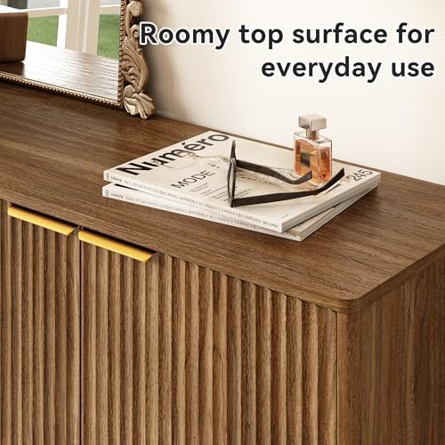 5-Tier Shoe Storage Cabinet with Adjustable Shelves, Natural Oak丨Fluted Shoe Cabinet with Doors, Wooden Freestanding Shoe Organizer Shoe Cabinet for Entryway, Hallway, Living Room