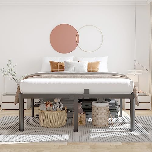 ROIL 14 Inch Metal Cal King Bed Frame with Rounded Corner 4 Mattress Baffle