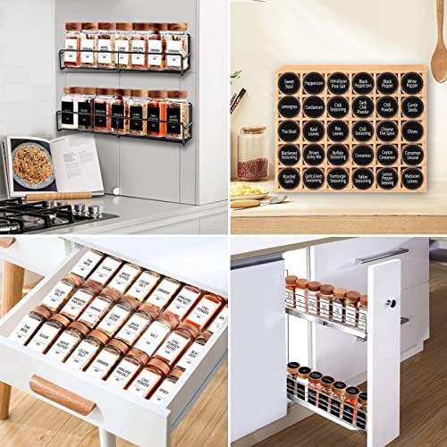 Churboro 48 Pack 4oz Glass Spice Jars with 547 Labels, Acacia Wood Lids