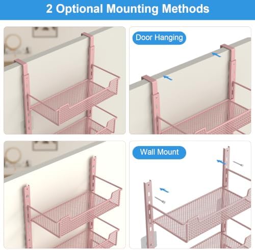 VyGrow 12.3" W Narrow Over the Door Pantry Organizer, 6-Tier Over the Door Organizer with Adjustable Basket, Pantry Door Organization for Pantry Kitchen Storage Room Spice Rack, Pink