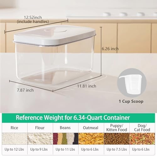 Airtight 12 Lbs Flour Sugar Storage Containers 6.34 Qt Rice Holder BPA Free