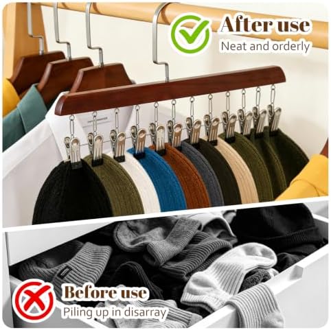 2PCS Vintage Space Saving Hanging Clothes Organizer with 12 Clips
