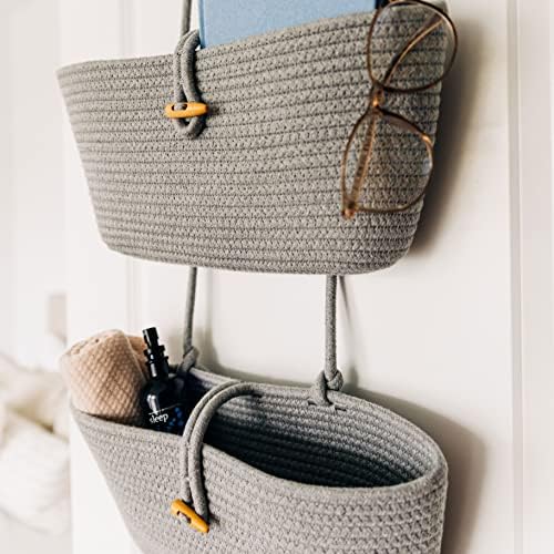 OrganiHaus Over the Door Organizer, Woven Rope Hanging Baskets, 3-Tier