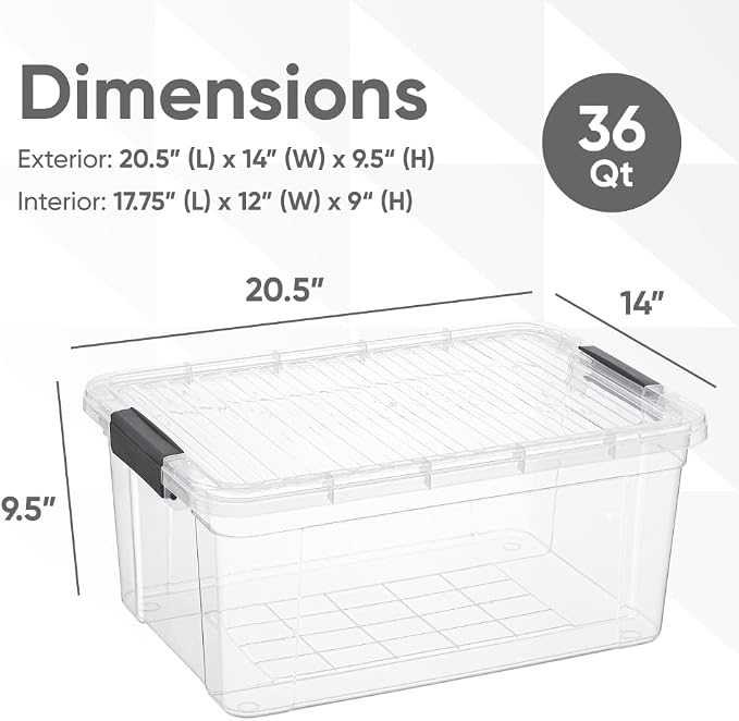 Superio Storage Bins with Lids, Clear Plastic Containers for Organizing, Stackable Totes, BPA Free, Odor Free, Organizer Boxes for Home, and Dorm (8 Pack, 36 Qt)