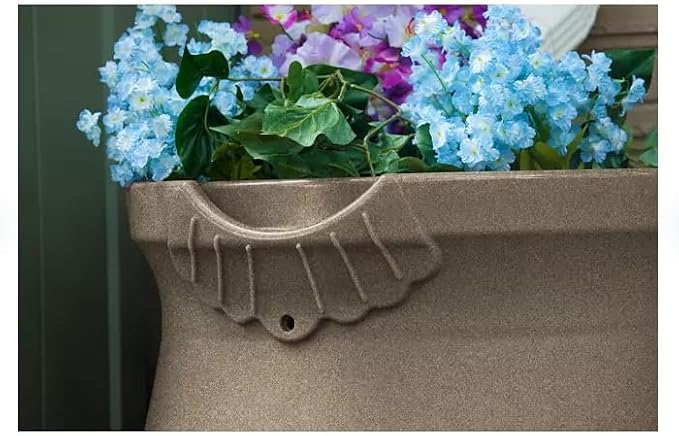 Rain Wizard Decorative Urn Rain Barrel, Durable polyethylene Resin, with Brass Spigot, Flat-Back Design,Perfect for Gardening Any Home (Sandstone, 50 Gallon)