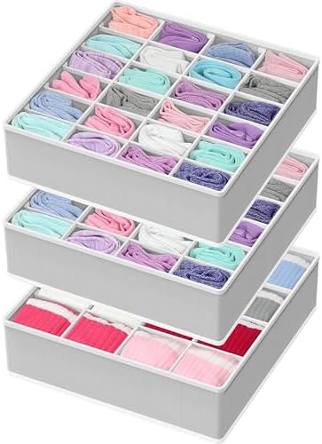 Simple Houseware Sock Drawer Organizer, 3 Pack, Gray