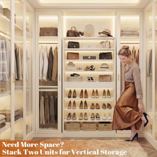 Homieasy Shoe Cabinet, 5-Tier Modern Wood Shoe Storage Organizer, White