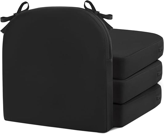 Topotdor Outdoor Chair Cushions for Patio Furniture,Waterproof Patio Chair Cushions Set of 4,Indoor/Outdoor Round Corner Chair Seat Cushion with Ties,18"x18"x3" Black