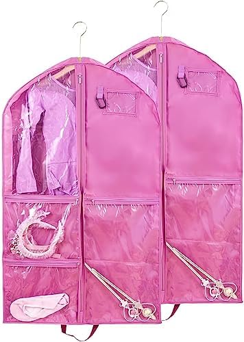 2 Pack Garment Bags for Travel Storage,Dance Costumes Bag,Garment Bag for Dancers,Kids Girls Garment Bags for Hanging Clothes,40Inch Pink Dance Recital Cheer Uniform Dance Bags