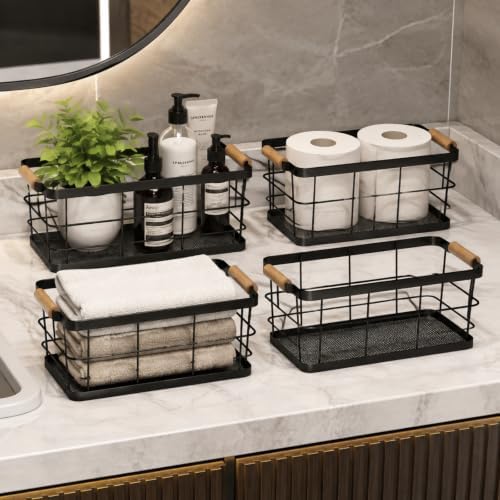 4 Pcs Bathroom Wire Storage Baskets Rectangular 11.4x6.7x5.5''