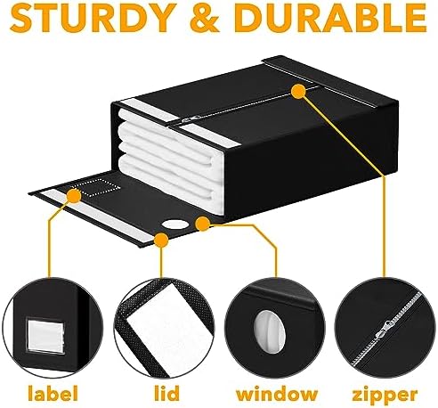 SpaceAid 6 Pack Bed Sheet Organizers and Storage, Foldable Sheet Organizer for Linen Closet, Sheets Set Folder Keeper with Window XL (Queen & King Size) Bedding Container, (Black, 6 Pack)