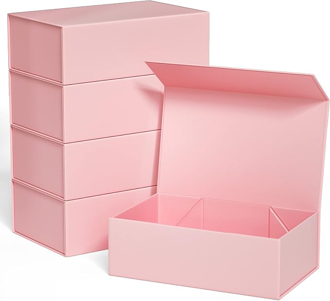 Pink Gift Boxes 12" x 6" x 4", Magnetic Closure Lid Gift Boxe for Presents