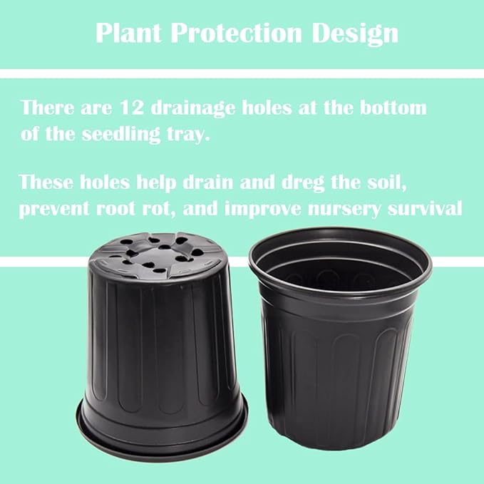 HECTOLIFE 100-Pack 1 Gallon Flexible Flower Plant Nursery Pots, Plastic Plant Pots with Drainage Holes,Garden Flower Pots for Succulents, Seedlings, Cuttings, Transplanting