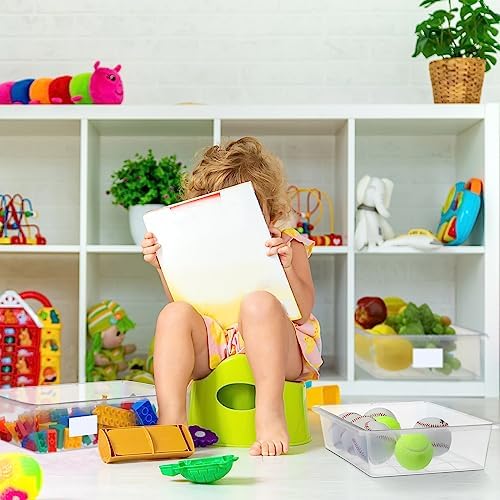 Hoolerry 24 Pack Classroom Storage Bins,14 x 10 x 3 Inch,Clear | Plastic Cubby Organizer Bins with Labels, Classroom Stackable Storage Bins, Clear Book Toy Organization, Cubby Bins Bulk