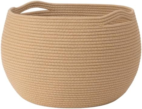 Goodpick Large Toy Storage Basket for Kids, Round, 15.7" x 10.5", Camel | Woven Rope Basket with Handles, Holds Blankets, Toys & Baby Shower, Decorative Basket for Living Room & Bedroom Décor